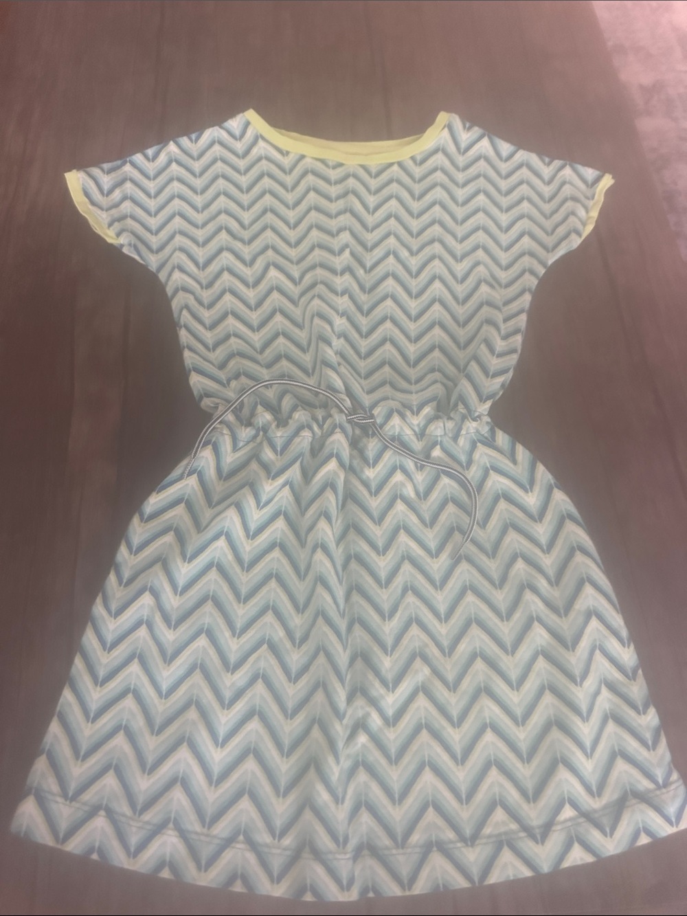 Lands' End Blue Chevron Short-Sleeve Dress with Yellow Trim